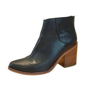 SOL SANA Black Leather Wooden Heel Ankle Boot Booties Women’s Size 38/7